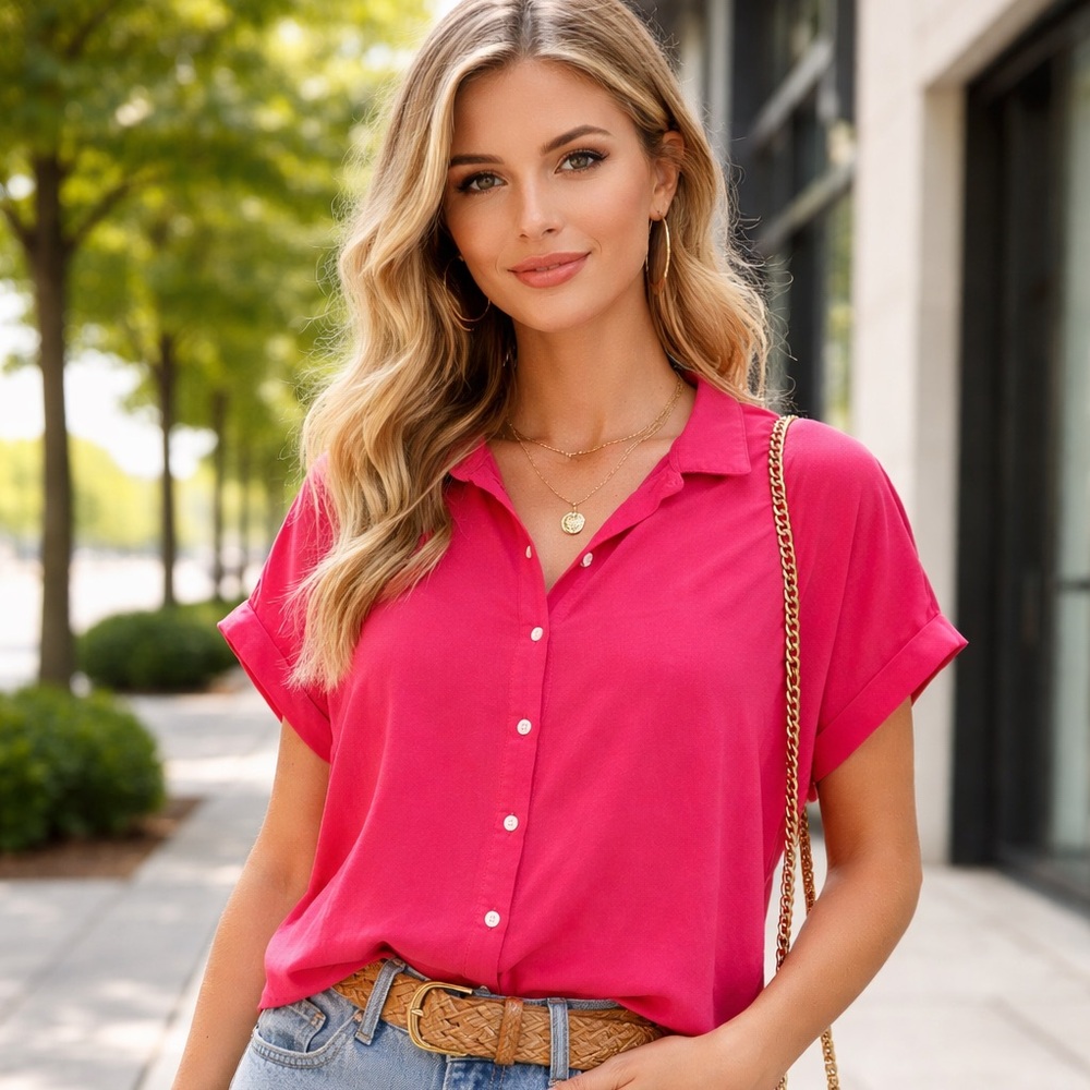 Alex & Jordan pink sleeveless button-up shirt